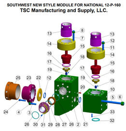 TSC WF1600BH 7500 PSI, NATIONAL 12P160, 140-220 MUD PUMP FLUID END MODULE LINERS, PISTONS, VALVES, TSC MUD PUMP LINER supplier